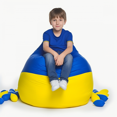 Фотография 1 товарной позиции интернет-магазина детских игрушек www.smarttoys.com.ua Кресло-груша Желто-синяя Средняя 80х100
