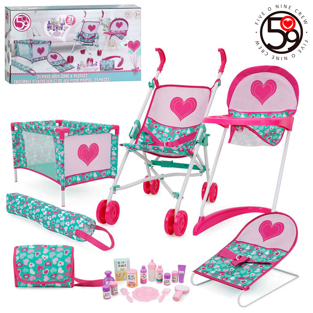 Набір гральний T816057 для ляльки,коляска прогул.,стільчик для годув.,манеж,шезлонг,сумка,аксес.,21п
