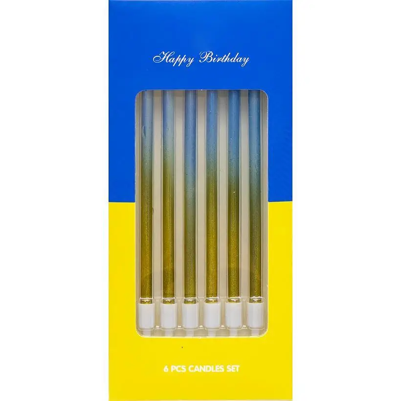 Свічки для торту прямі "Жовто-блакитні" 6шт в уп