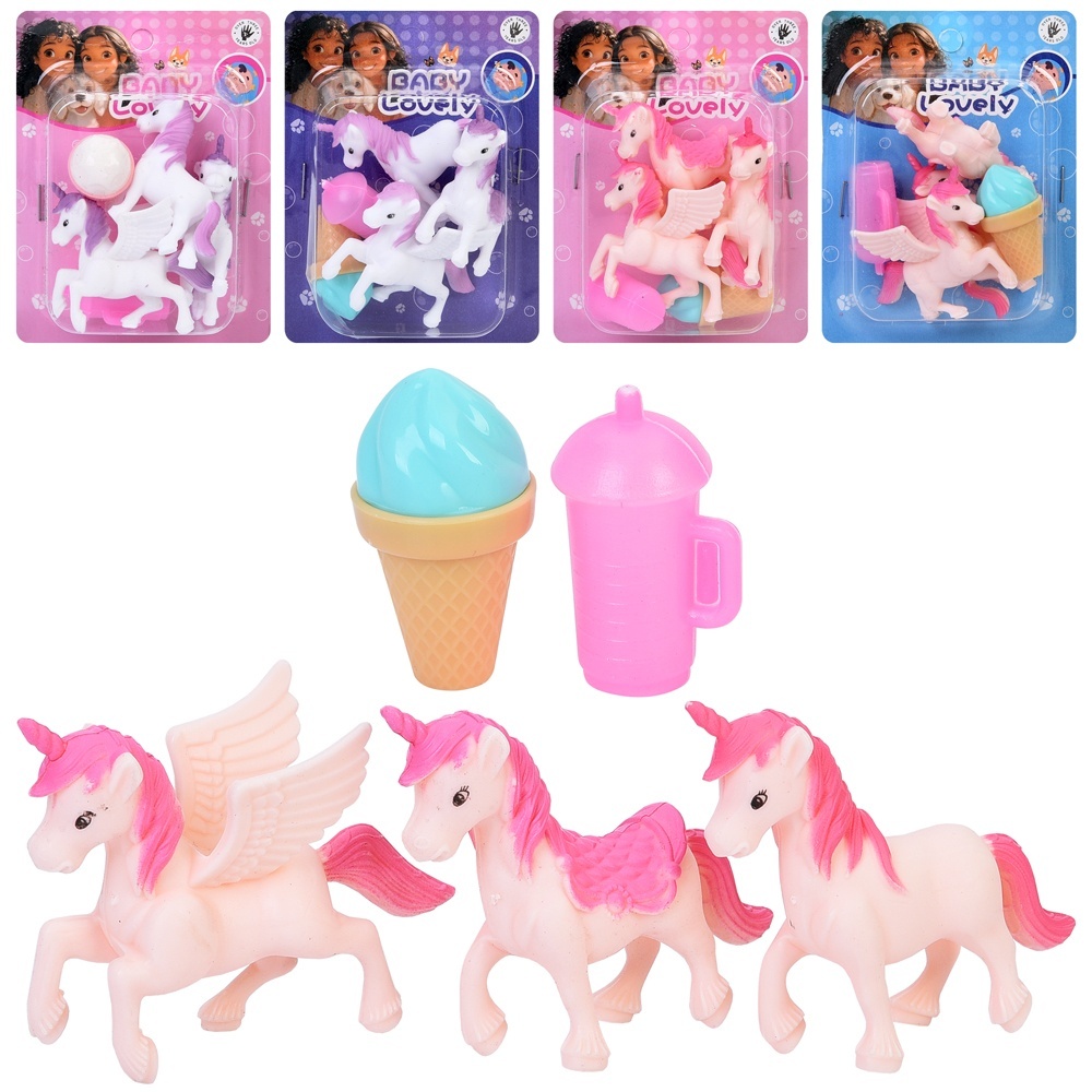 Конячка LD6038K14 набір 3шт., єдиноріг, пляшечка, морозиво, 4 види, лист, 28 шт. в диспл. 