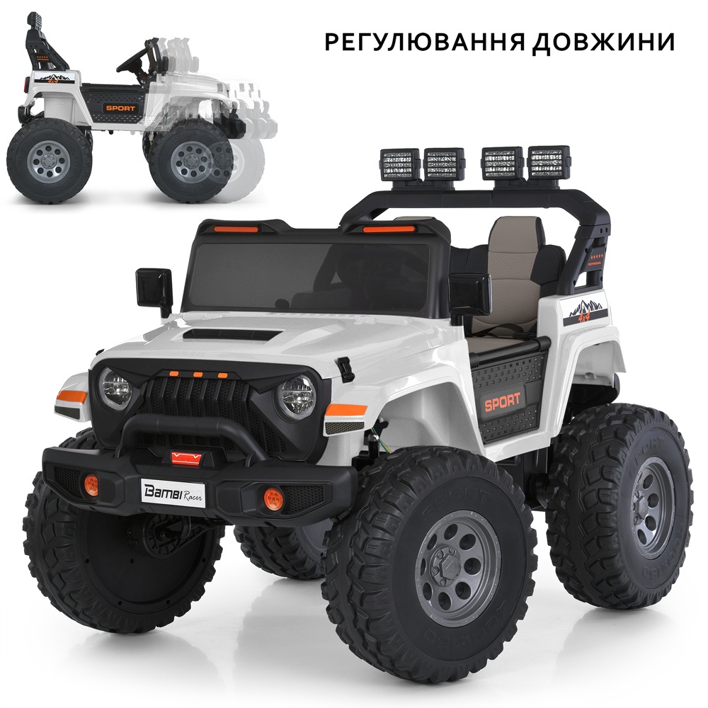 Джип M 6204EBLR-1(24V) 2,4G, 4 мотори 45W, 2 акум.12V7AH, EVA, шкіра, MP3, USB, BT,муз.,світло,білий