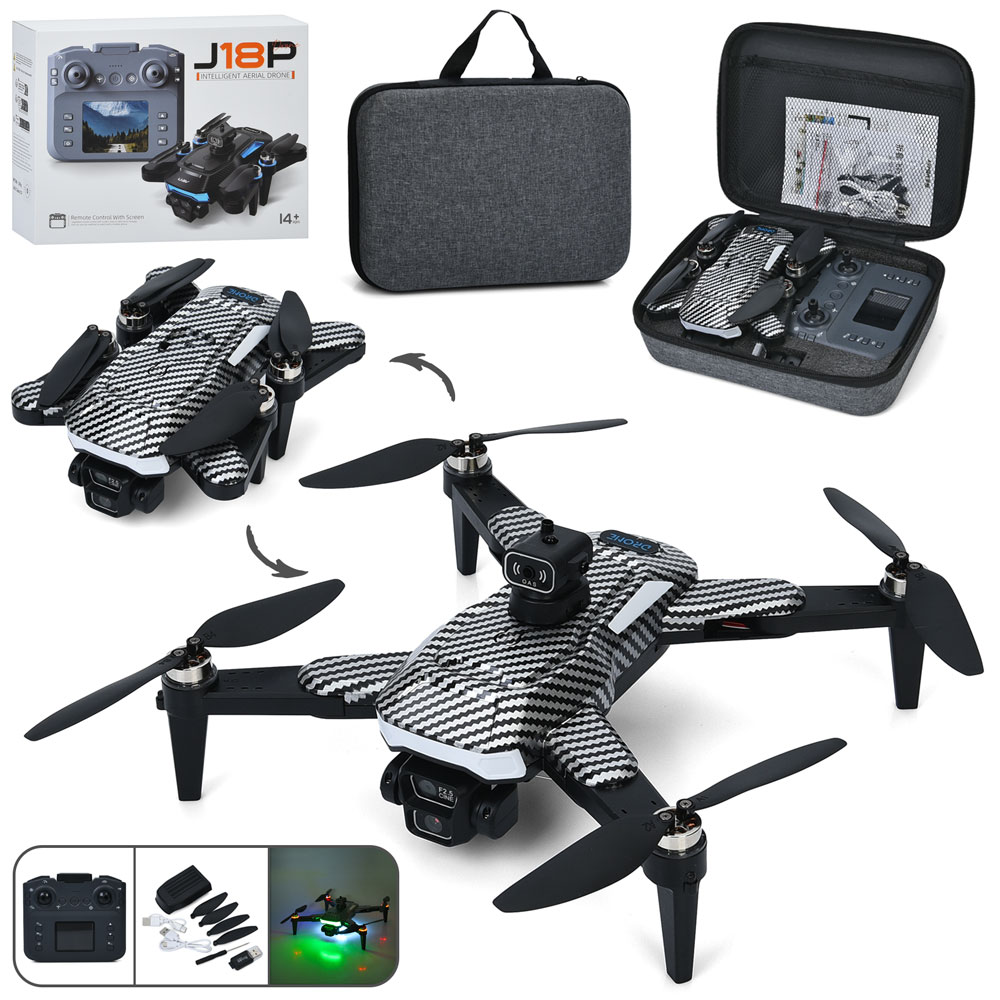 Квадрокоптер J18P радіокер.,2,4G,акум.,камера,складний,Wi-Fi,TF,USB,пульт-дісплей,світло,чохол,кор.