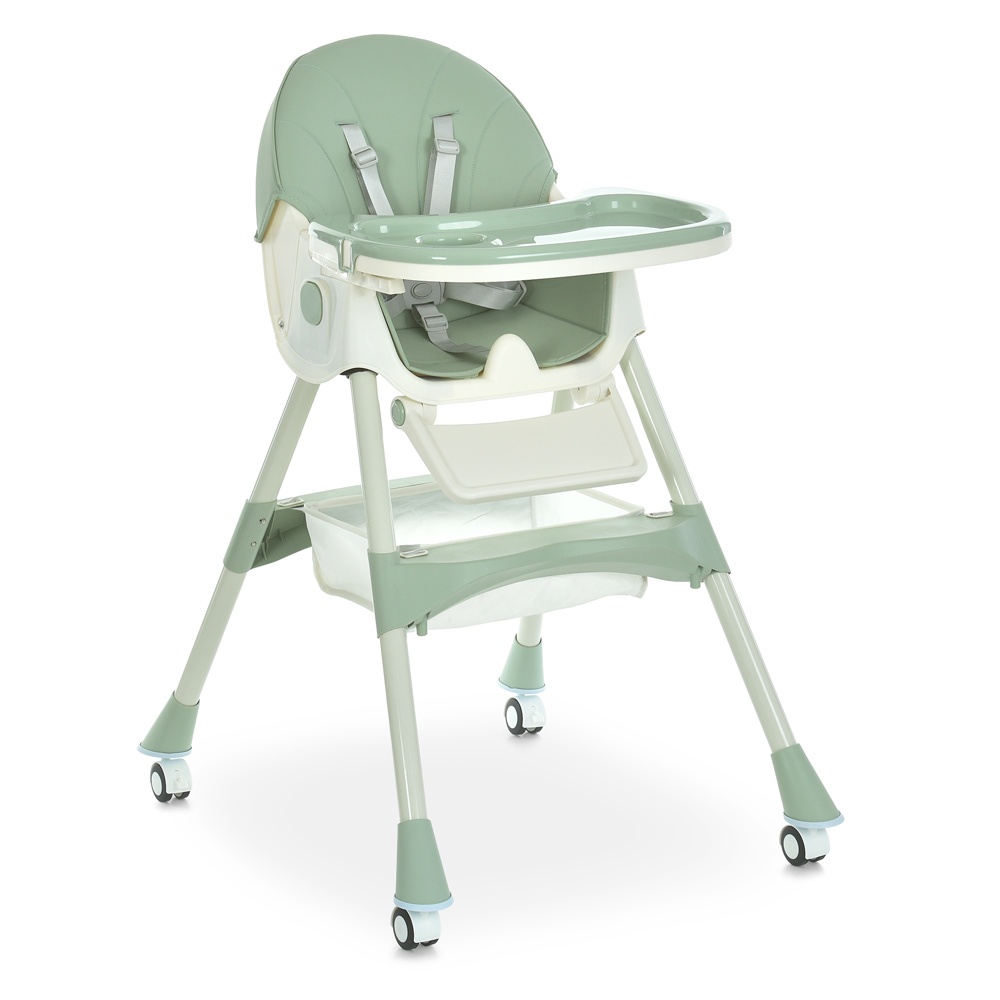 Стільчик M 6302 Olive для годування, складний, 5-ти точ.рем., екошкіра, регул.підніжка, зелений