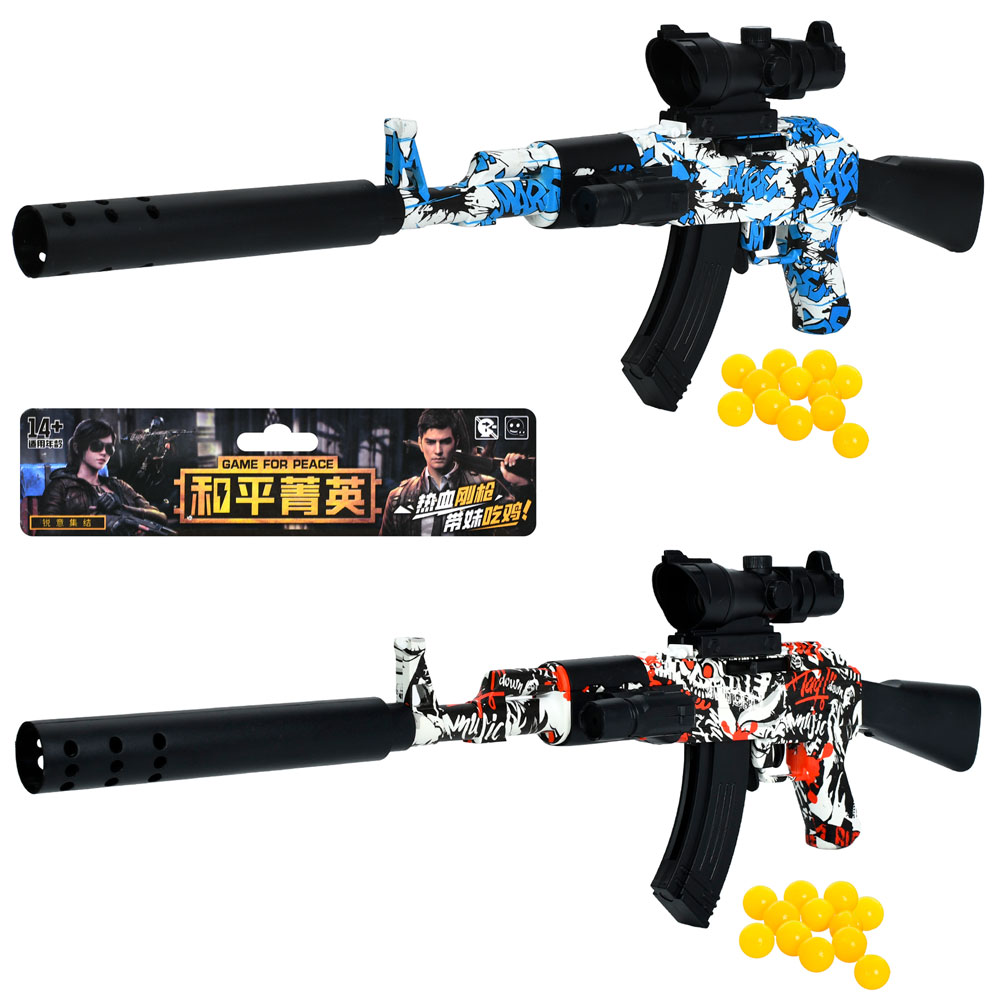 Автомат 2025-5A 66см, пластикові кулі, прицел, лазер, 2 кольори, на бат(табл), у пакеті, 19-44-5см