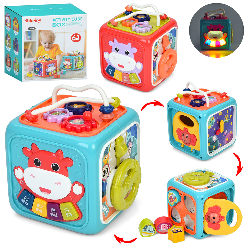 Гра 688-57 куб, 6в1, піаніно, лабіринт на дроті, рухливі деталі, 2 кольори, бат.,кор.,14,5-16-13,5см