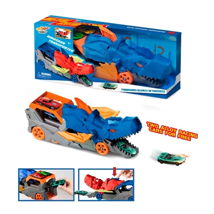 Трейлер LA-389Bкорпус диноз34,5см,трек с запуском,машин7см2шт(метал) в кор-ці, 34,5-14,5-8,5см