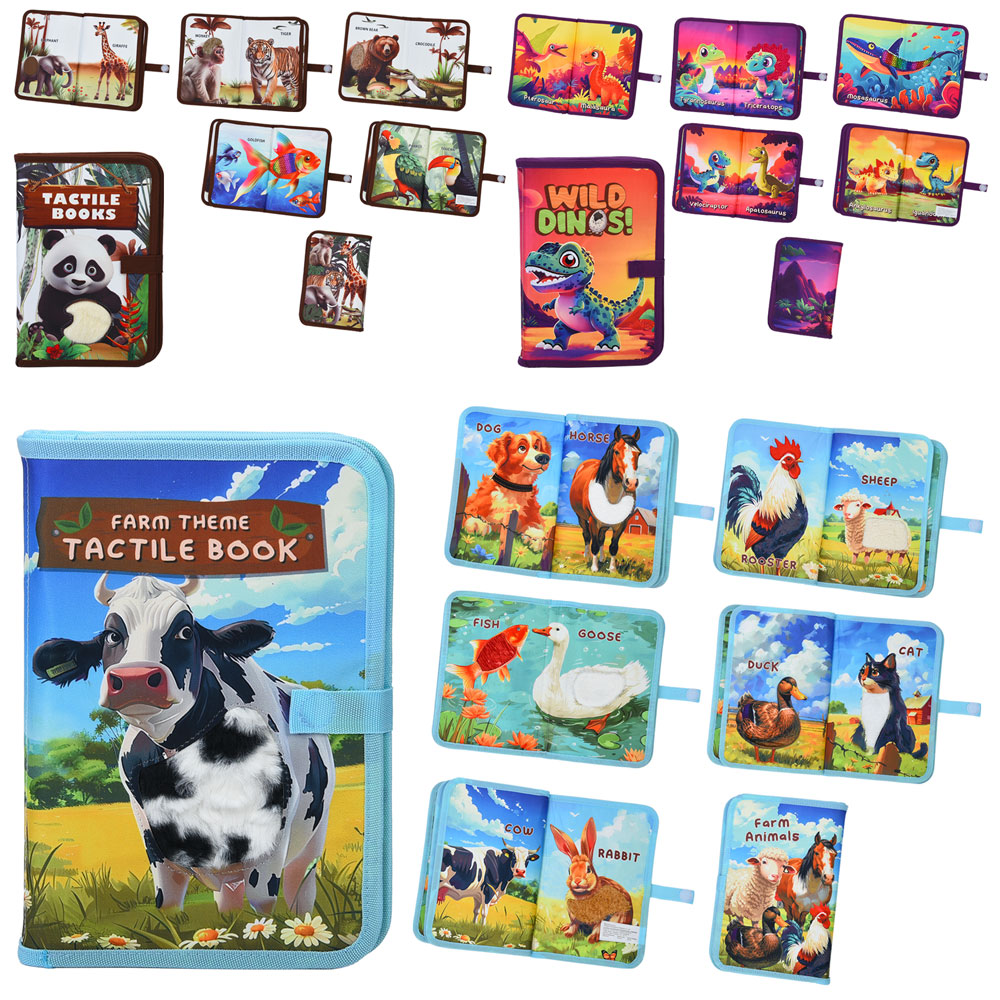 Книжка  HQ8809-10-11 застібка-кнопка,текстурні вставки,3 види (дом.тварини,дикі тварини,диноз.),кул.