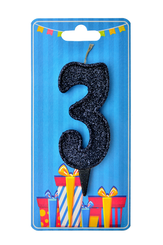 Свічка для торта  "Цифра 3" чорна блиск