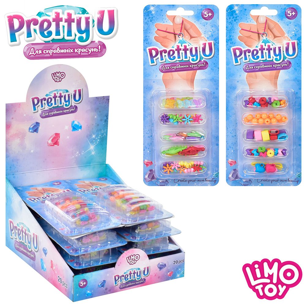 Бісер M 4991 UA намистини, підвіски, нитки, мікс видів, 20 шт. в диспл., лист, 27-21-13 см.