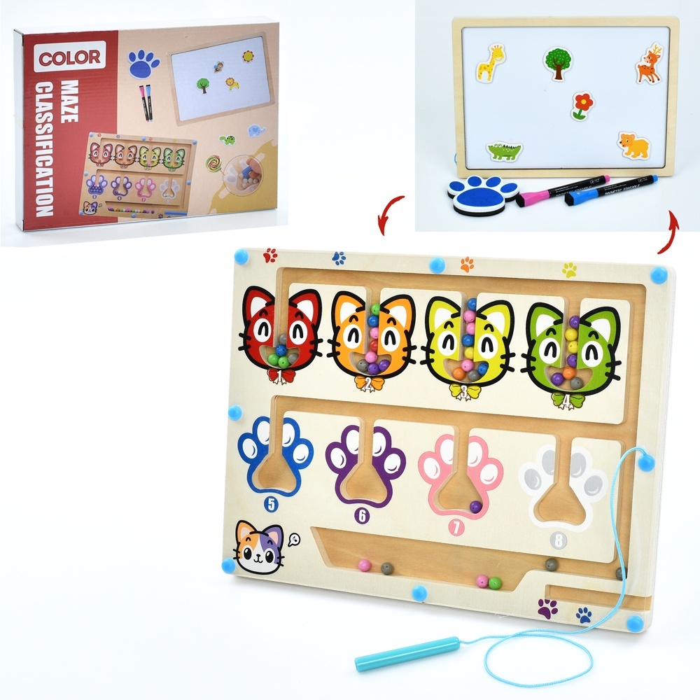 Дерев'яна іграшка Лабіринт MD 1517 магніт.,2в1(магніт.дошка),фігурки-магн.,маркер,губка,кор.,30-23-3