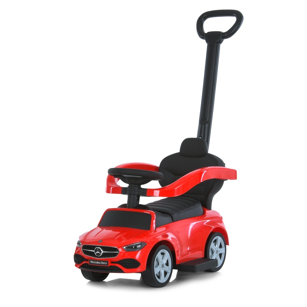 Каталка-толокар 668L-3 2в1 (батьків. ручка), підставка для ніг, шкіра, муз., бат., червоний.