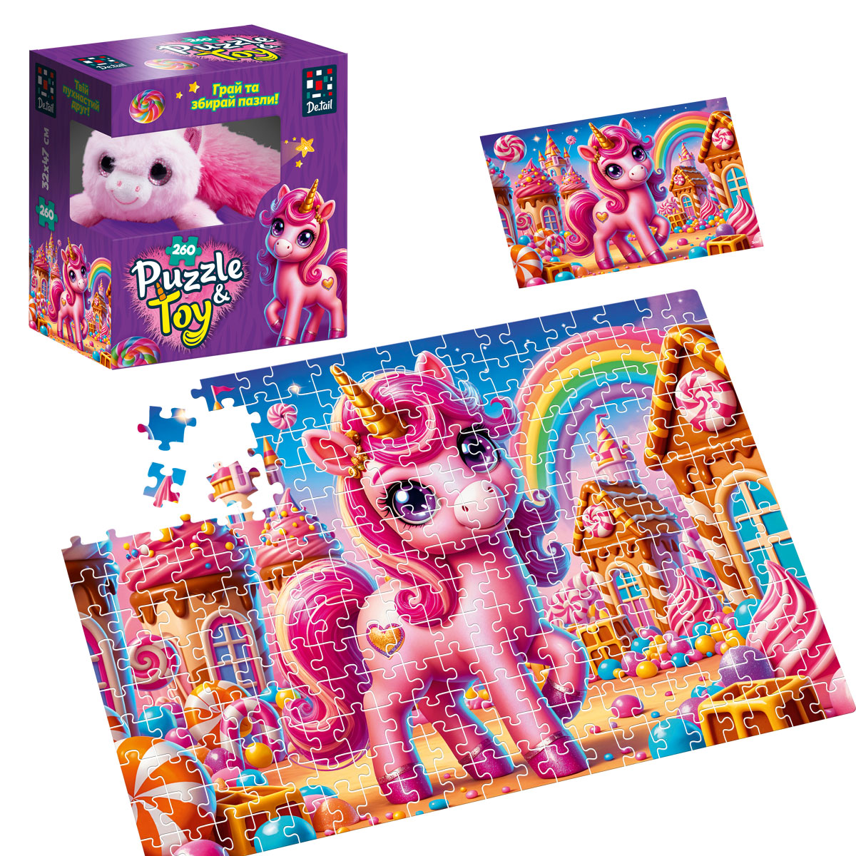 Пазли De.tail. Рожевий єдиноріг 260 деталей DT200-10