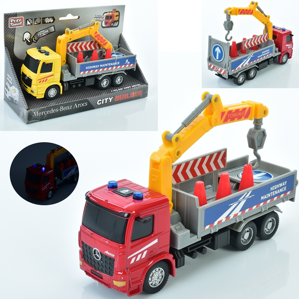 Евакуатор 6728 мет., інерц., 1:50, рух.деталі,гум.колеса,2 кольори,муз.,світло,бат.,кор.,20,5-13-8см