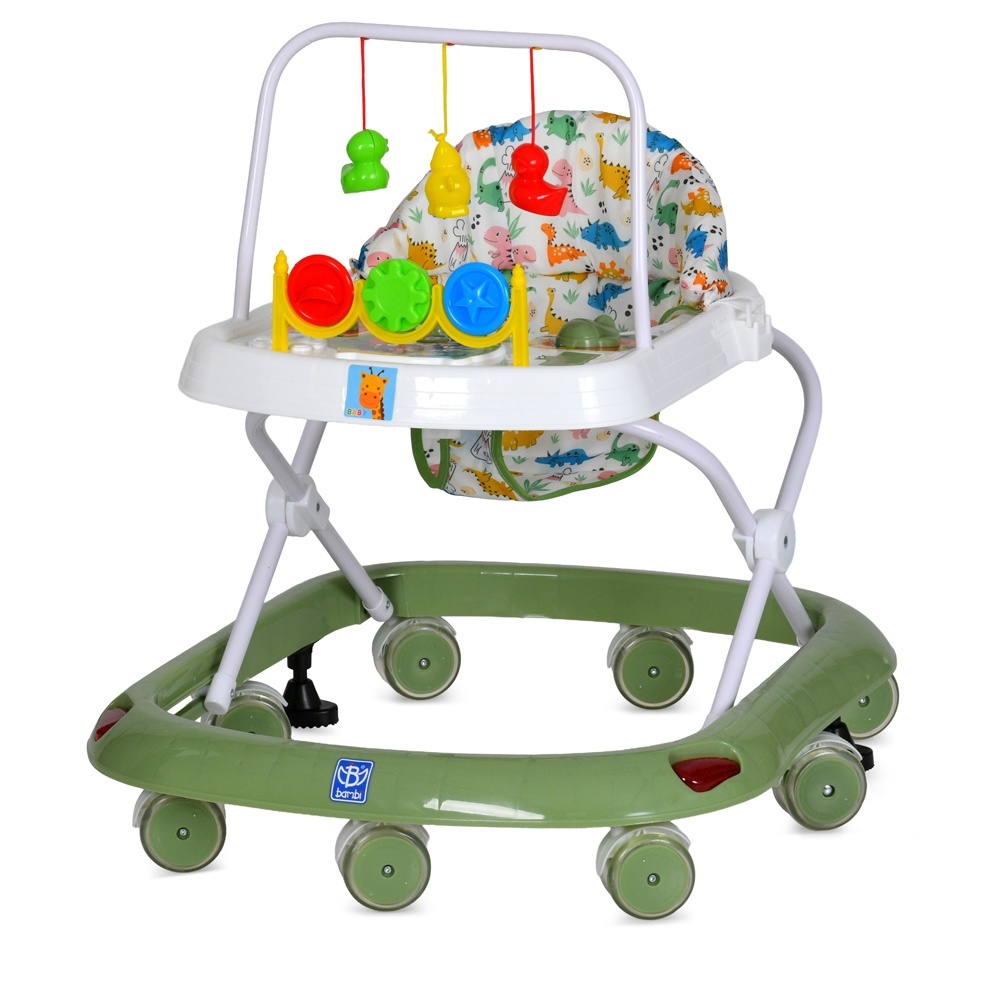 Ходунки M 0541C-12 дуга з підвісками, колеса 8 шт., 2 стопора, муз., світло, бат., зелений.