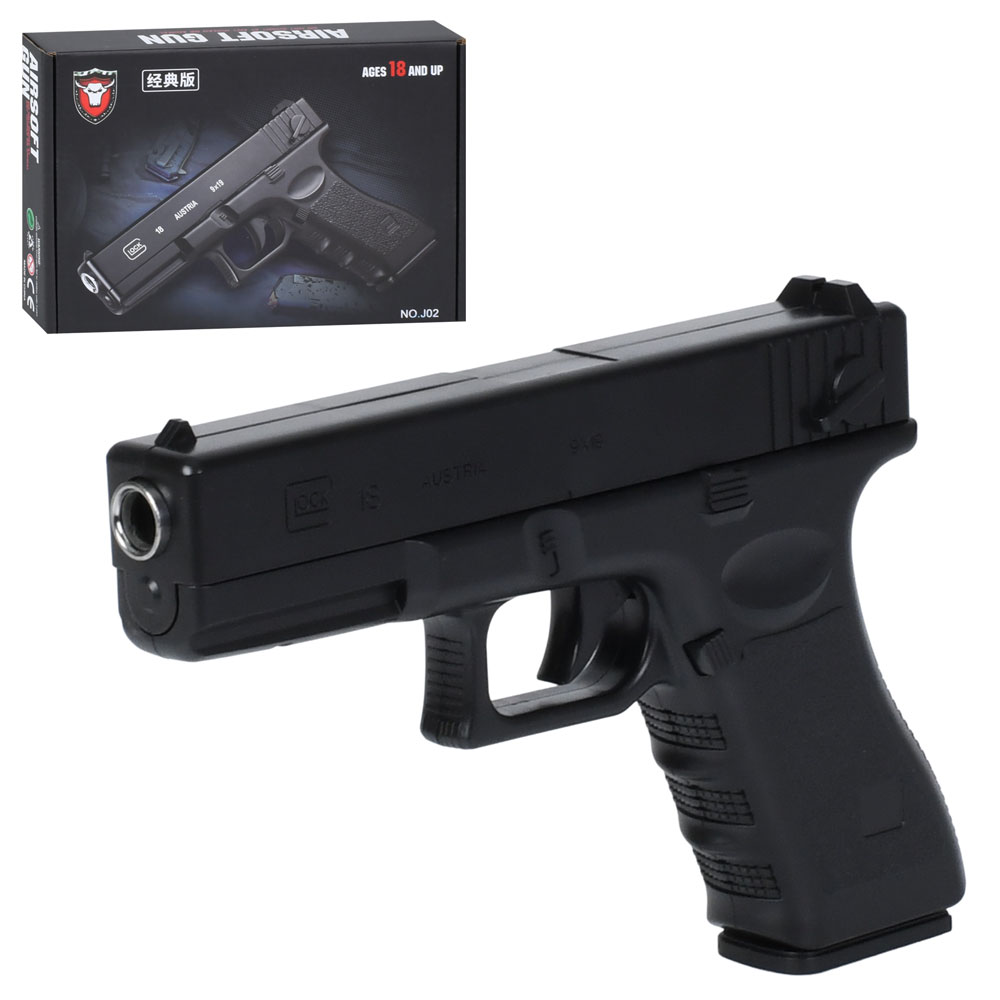 Пістолет J02 19см, стріляє пластиковими кулями, кор., 24,5-17-4,5см