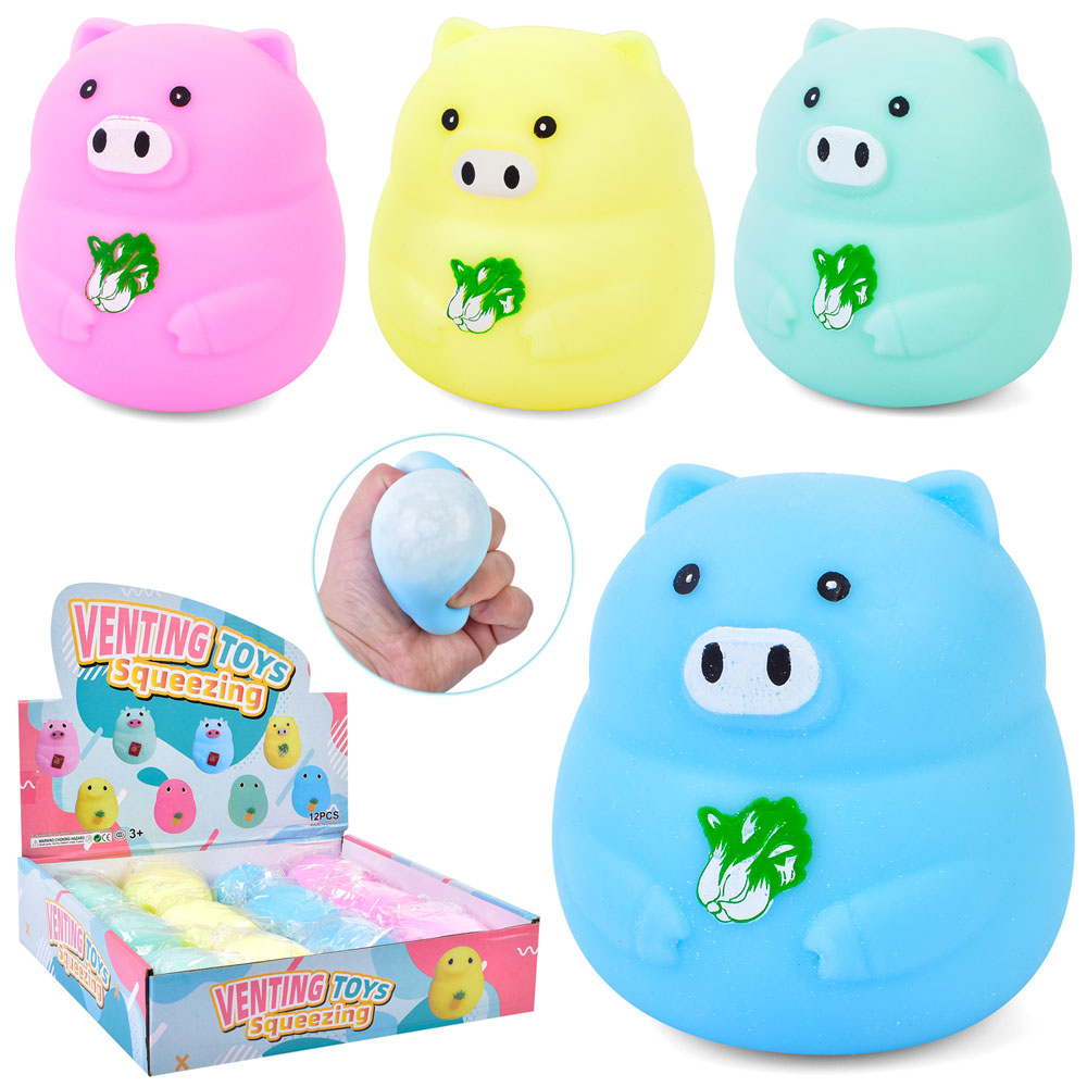 Іграшка MS 3950 свинка, антистрес, борошно, 4 кольори, 12 шт. в диспл., кул., 26-6,5-23,5 см.