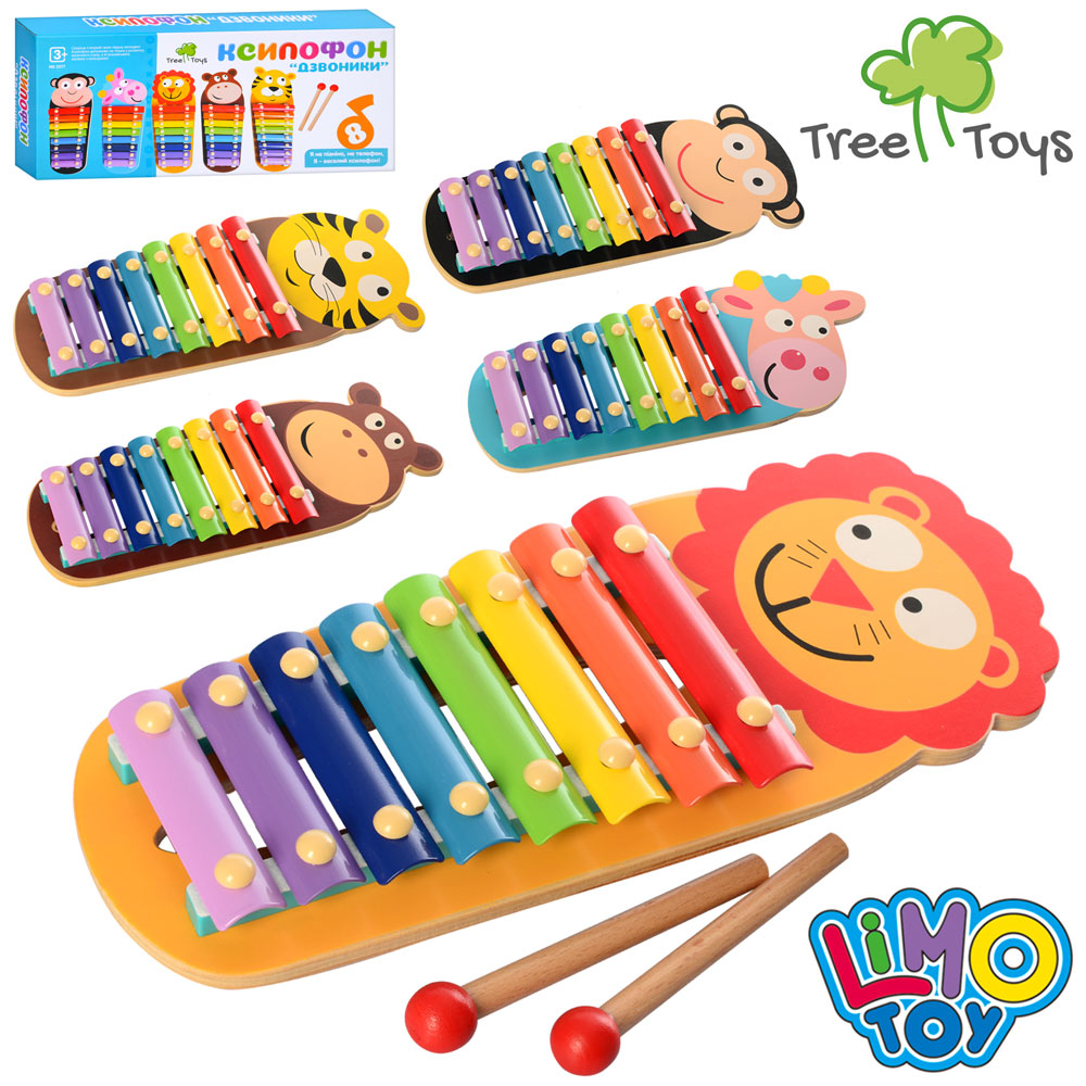 Дерев'яна іграшка Ксилофон MD 2377 тварина, 8 тонів, палички 2шт., 5 видів, кор., 16-35-4 см.