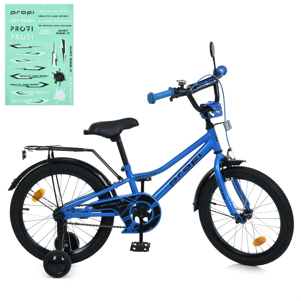 Велосипед дитячий PROF1 18д. MB 18012-1 PRIME,SKD75,дзвін.,ліхтар,багажник,дод.кол.,синій.