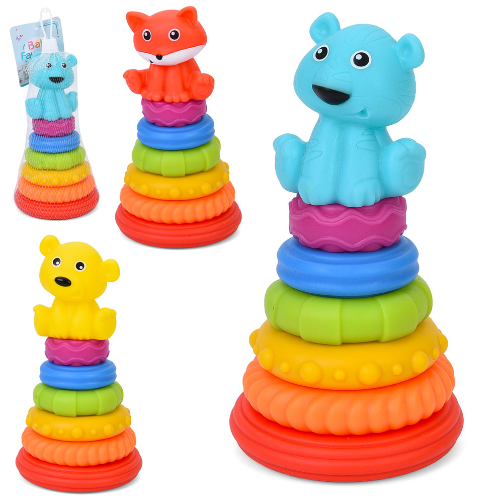 Пірамідка 638-112 18,5см, кільця-пазли 5шт (текстурні), 3 види, в сітці, 24-10-10см