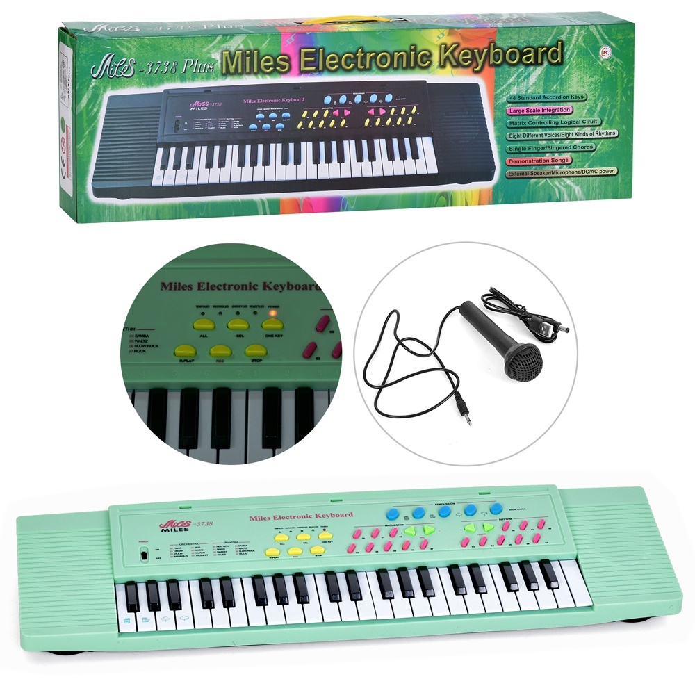 Синтезатор HY3738G мікрофон, запис, рег.гучності, музичні інструменти, USBшнур, муз.,кор.,78-24-9см.