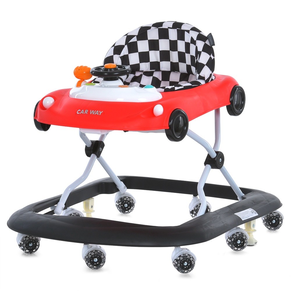 Ходунки ME 1216 CAR WAY Red-Black музика, колеса 8шт, стопор, на бат-ці, червоно-чорний