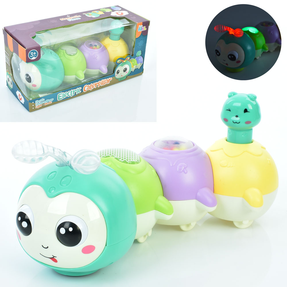 Музична іграшка 3225 гусінь, їздить, магнітні частини, муз., світло, бат., кор., 27-13-10 см.