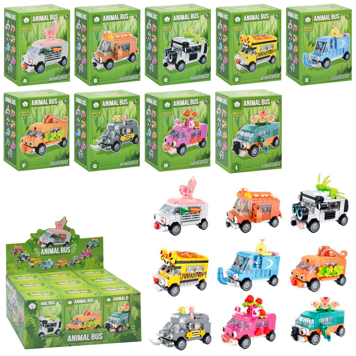Конструктор BB121E автобус, від 101дет, 9 видів, кор., 9 шт. в диспл., 27,5-12,5-18,5 см.
