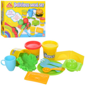 Тісто для ліплення 6810А продукти, 3 кольори (баноч. з криш.), аром., формочки,посуд,кор.,30-22-7см.