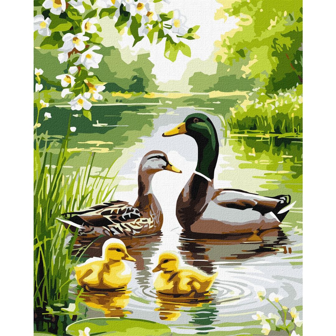 Набір для розпису по номерах "Качина родина на світанку" 40х50см