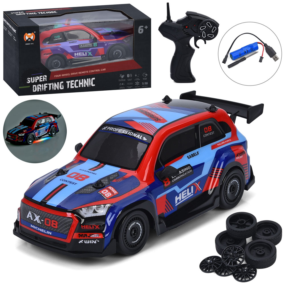Машина 36903 радіок.2,4G,акум,26,5см,1:16,дрифт,світло,корпус не б'ється,доп.колеса,4х4,USBзар.,2кол