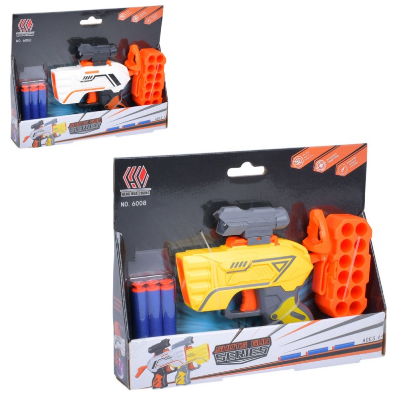 Пістолет 6008A м'які кулі-присоски 3 шт., 2 кольори, кор., 25,5-20-4,5 см.