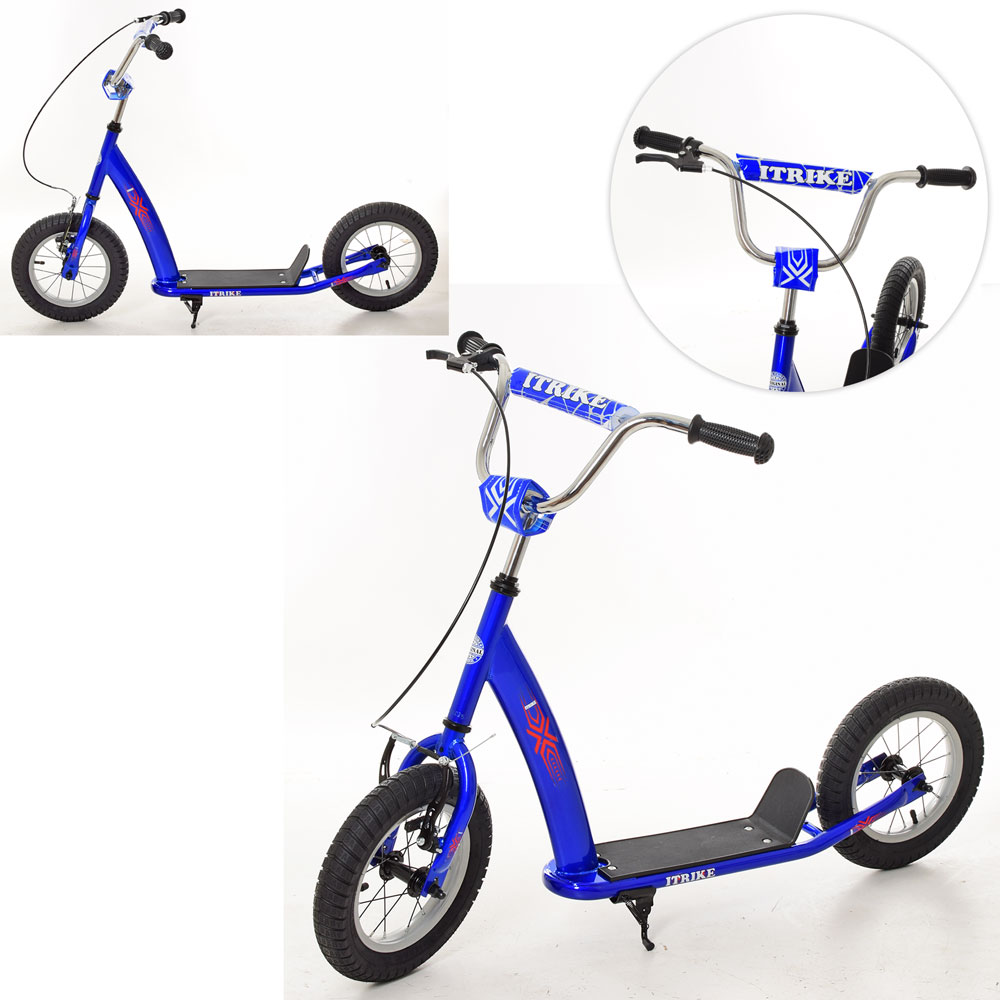 Самокат SR 2-047-BBL підлітк., 2кол.-гума 12д, 77/97см., ручне.гальмо, підн.30-11см., синій, кор.