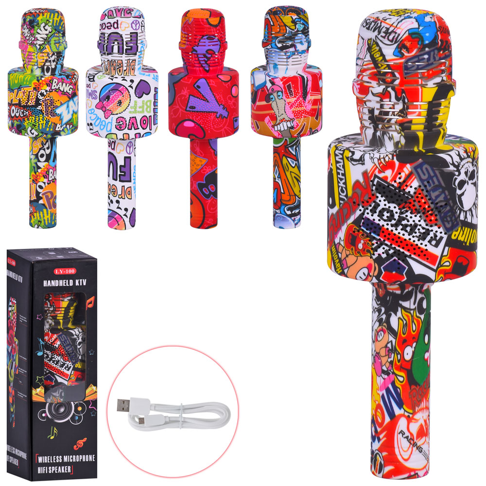 Мікрофон LY100 акум., USBвхід, USBшнур, Bluetooth, TFслот, мікс видів, кор., 7,5-7,8-23,7 см.