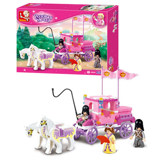 Конструктор SLUBAN 620059/M38-B0250 карета, фігурки, принцеса, конячки,137 дет., кор., 26-19-4,5 см.
