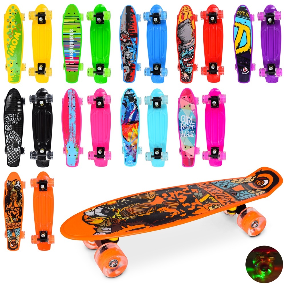 Скейт MS 0749-12 пенні, алюм., підвіска, кол.ПУ-світло, малюнок, розібр., 10 видів, кул., 56-14,5см.