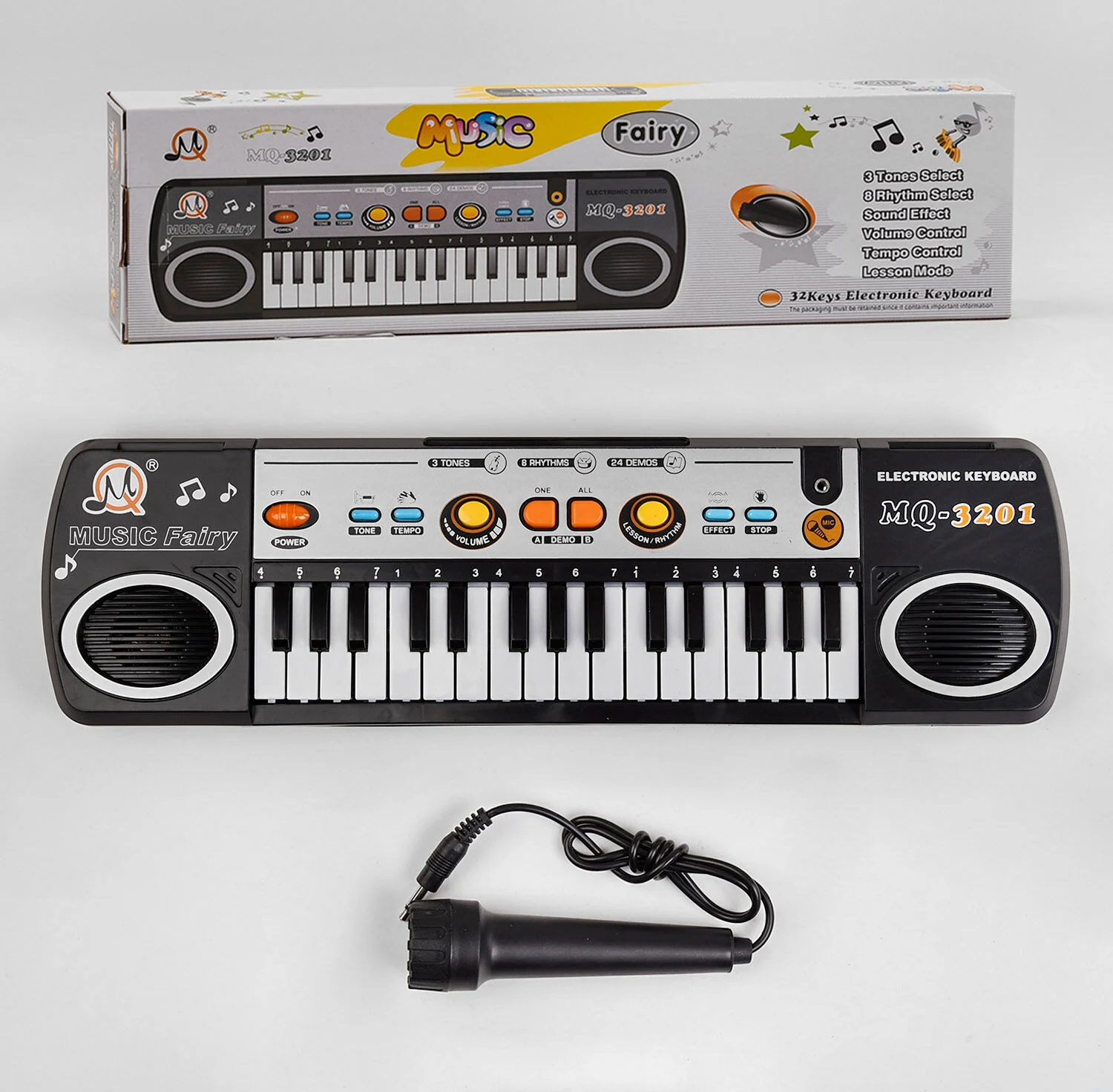 Фотография 1 товарной позиции интернет-магазина детских игрушек www.smarttoys.com.ua Піаніно MQ 3201 (48/2) на батарейках, мікрофон, 8 ритмів, 3 тони, 24 демо мелодії, в коробці
