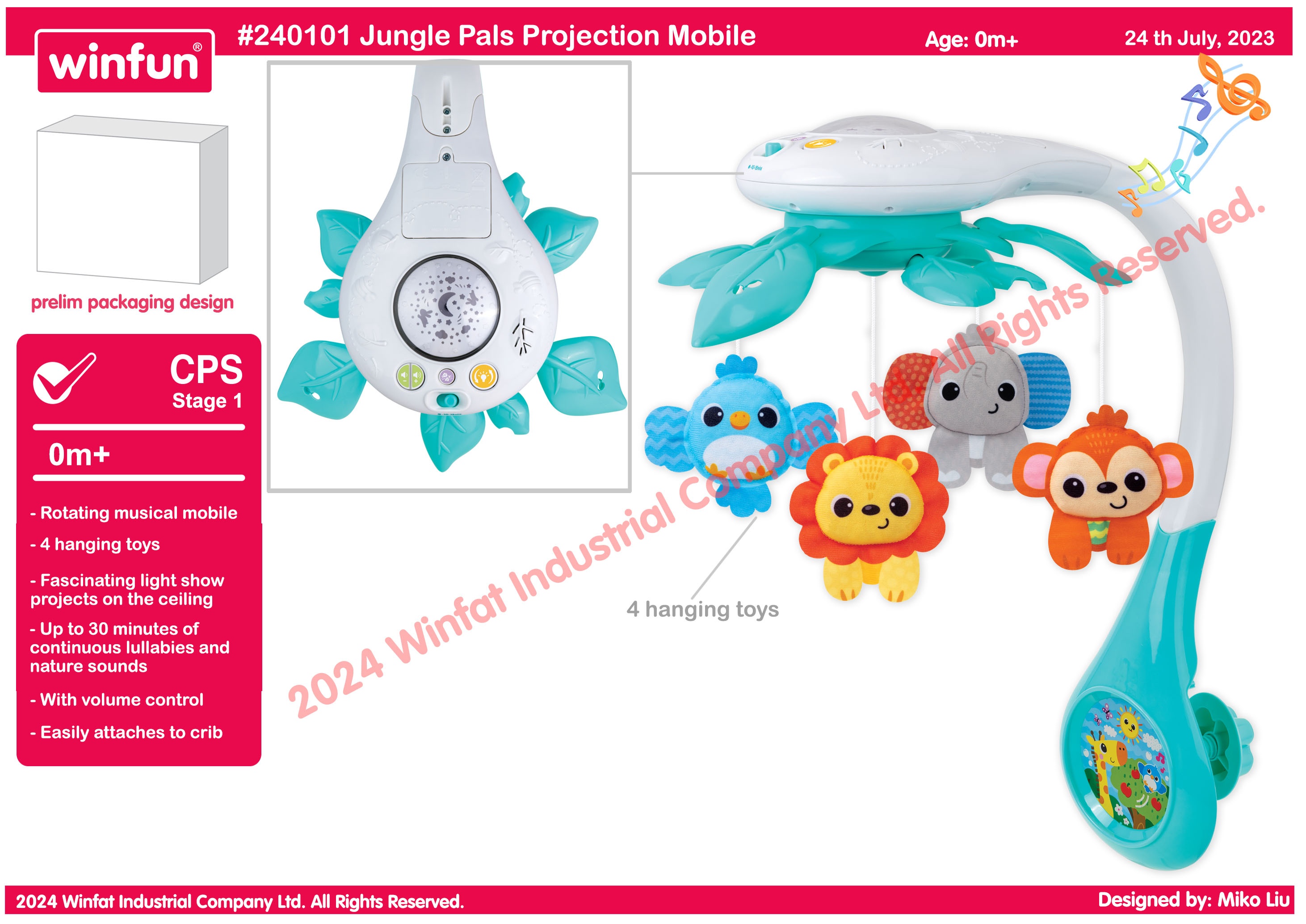 Карусель на ліжечко 240101-NL підвіски 4 шт. (тварини), нічник, муз., світло, бат.,кор.,39,5-28-10см