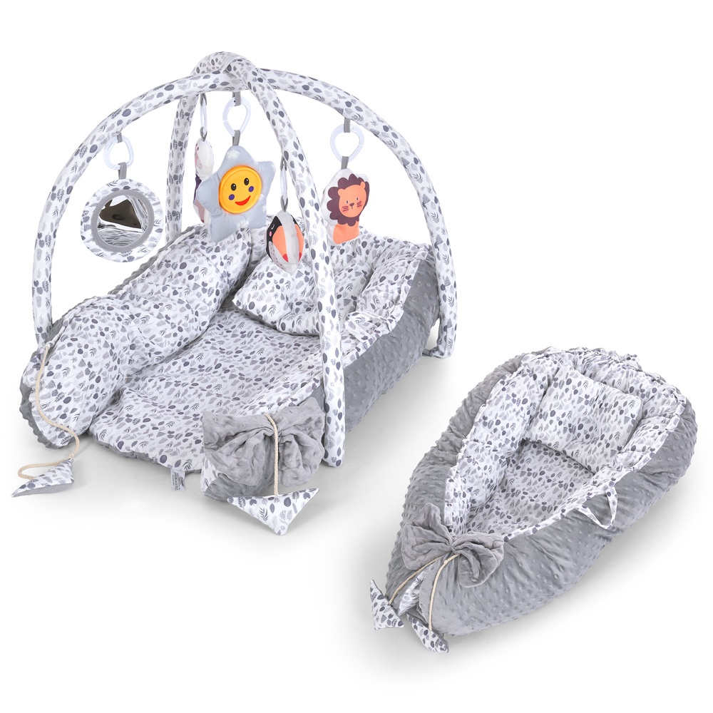 Кокон-килимок для немовляти ME 1197 Gray 5 підвісних іграшок, подушечка, 2 дуги, сірий