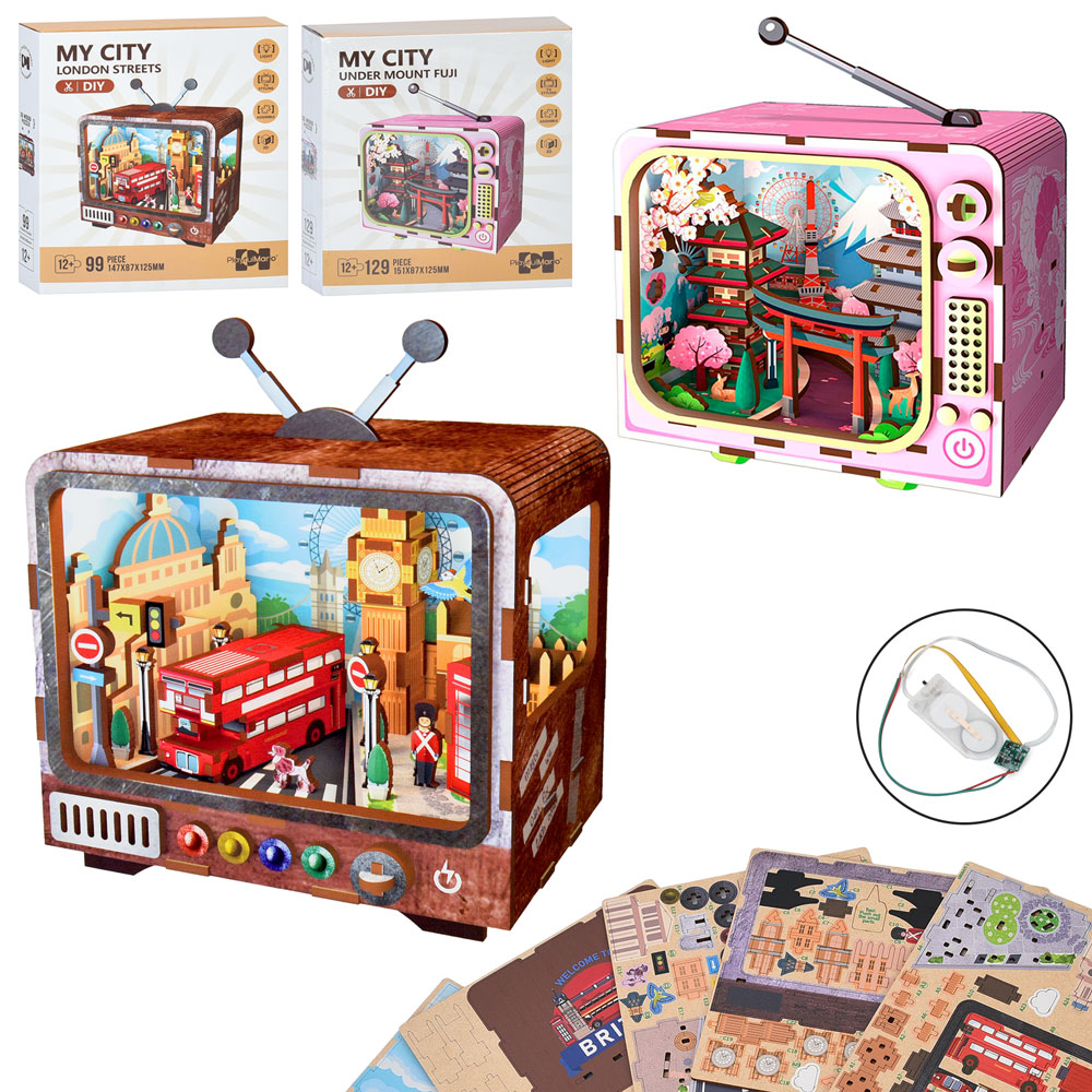 Дерев'яна іграшка Пазли MD 0154 телевізор,2 види(129дет.,97дет.),світло,бат.(табл.),кор.,18,5-21-5см