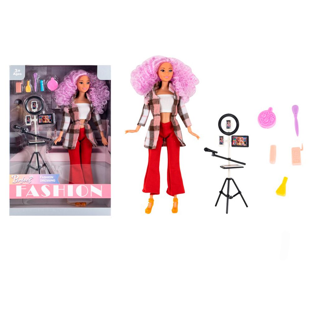 Лялька ST9958-18 шарнірна, кільцева лампа для селфі+мікрофон,аксесуари,кор. 22-32,5-6см