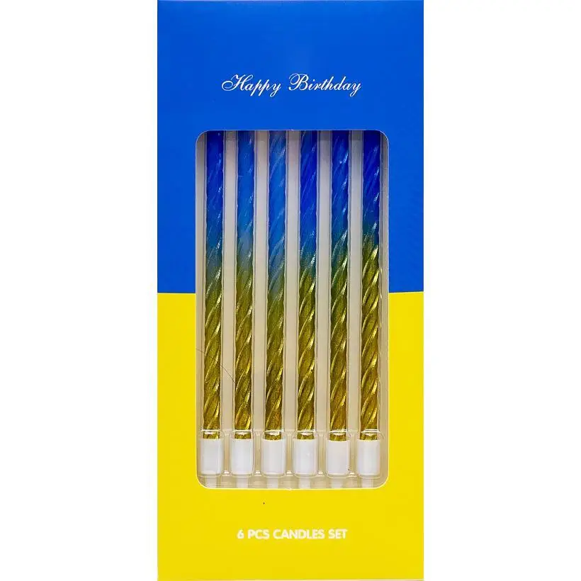 Свічки для торту "Жовто-блакитні спіраль" 6шт в уп.