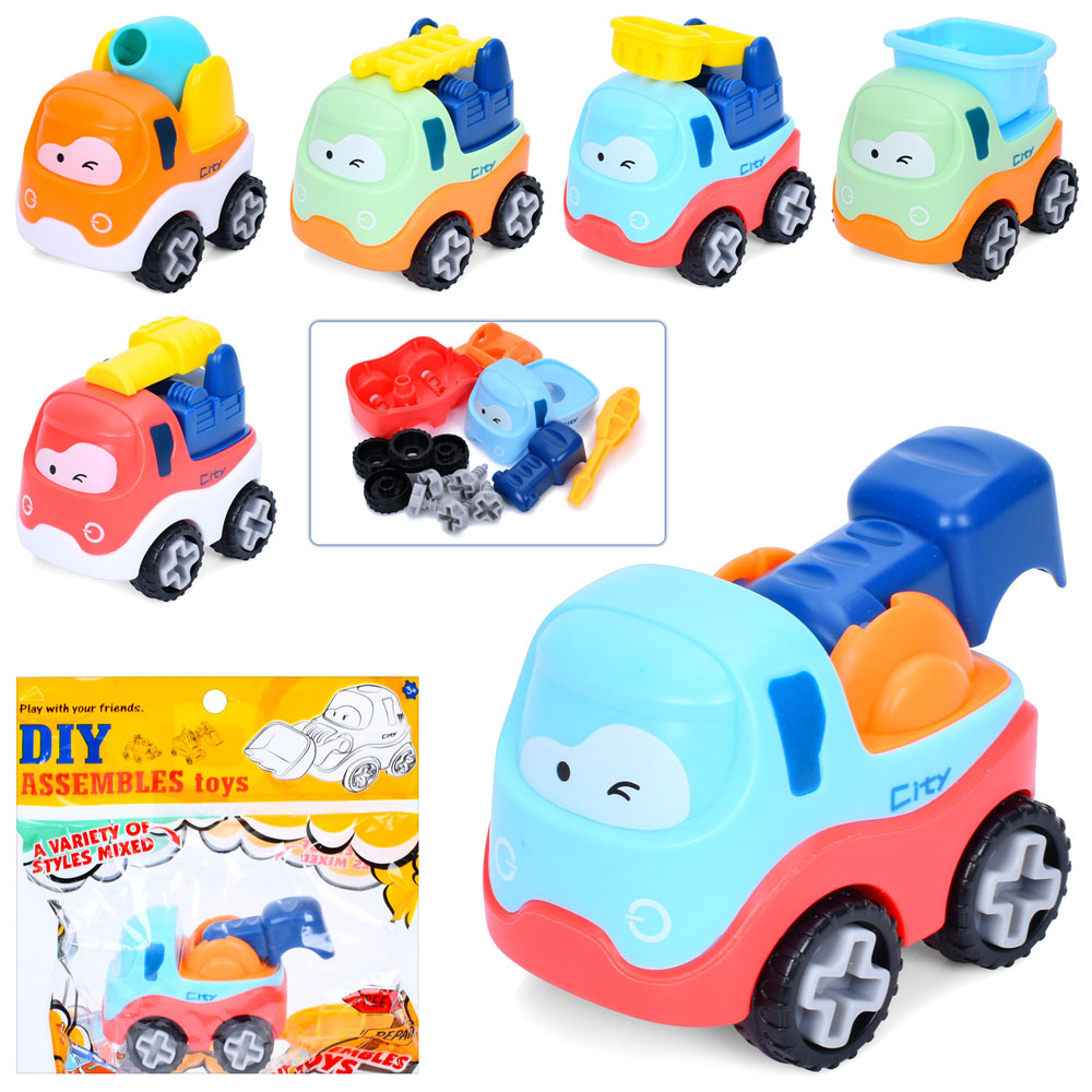 Конструктор 201-203 на шурупах, будтехніка, 6 видів, кул., 15-16-5 см.