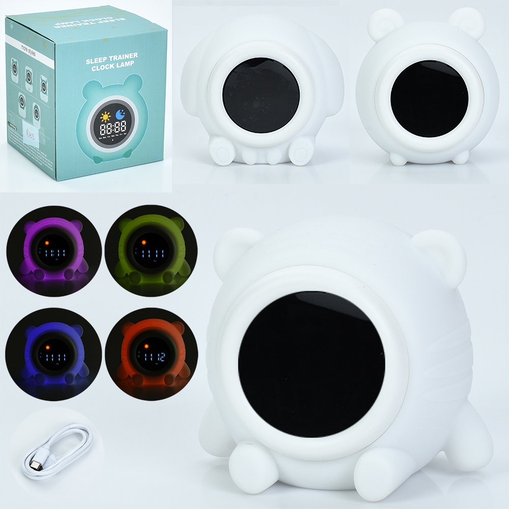 Нічник JL-808-2-3-5 акум.,кольор.світло(керув.дотиком),звуки природи,годинник,будильник,силікон,USB