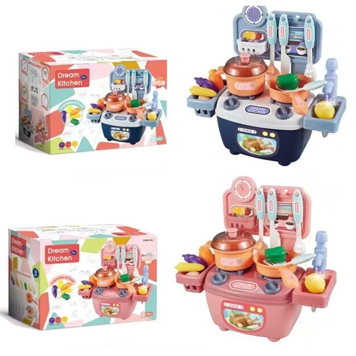Кухня 777-3-4 плита, ллється вода (механіч.), посуд, продукти, 14 дет., 2 кольори, кор., 25-18-4,5см