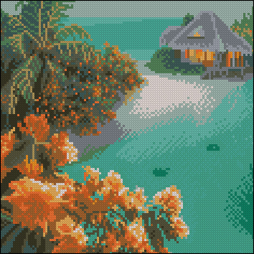 Алмазна картина Strateg Будинок на острові 30х30 (FZ3030-15)