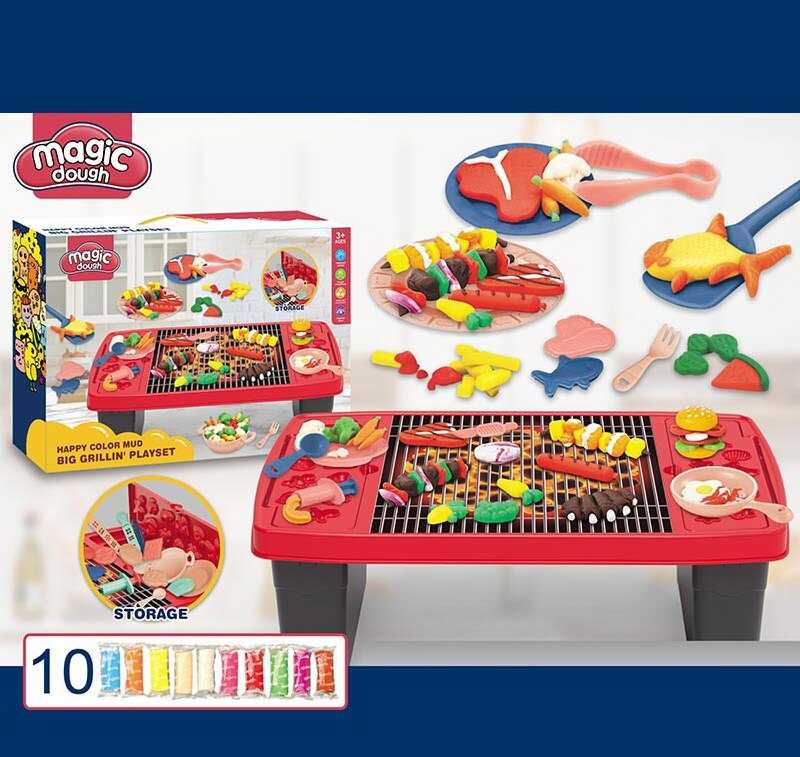 Фотография 1 товарной позиции интернет-магазина детских игрушек www.smarttoys.com.ua Тісто для ліплення 8638 (18) “Барбекю”, ігровий столик, посуд, 10 кольорів тіста, формочки, в коробці