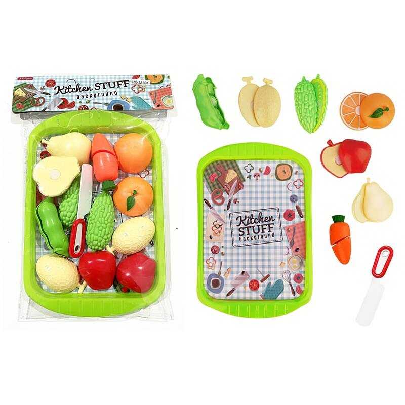 Фотография 1 товарной позиции интернет-магазина детских игрушек www.smarttoys.com.ua Набір овочів M 301 (168/2) на липучках, таця, ніж, фрукти, у пакеті