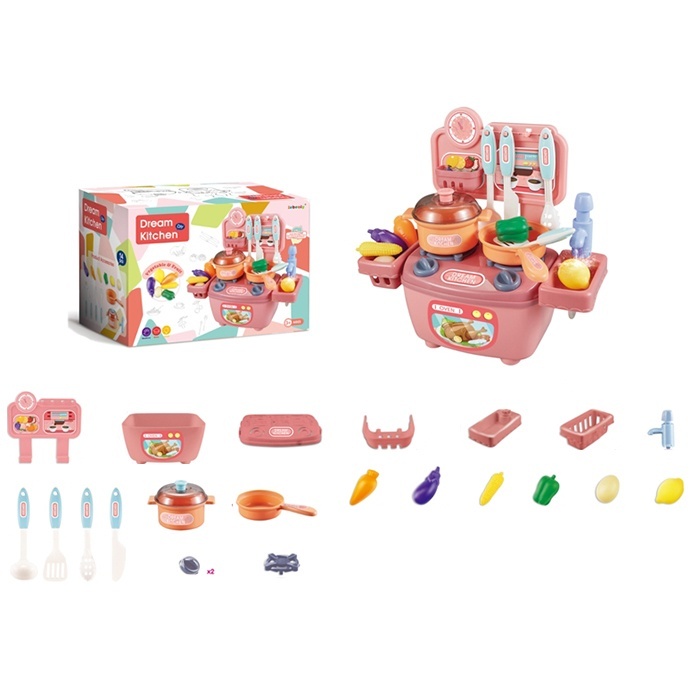 Кухня 777-4 плита, ллється вода (механіч.), посуд, продукти, 14 дет., кор., 25-18-4,5 см.