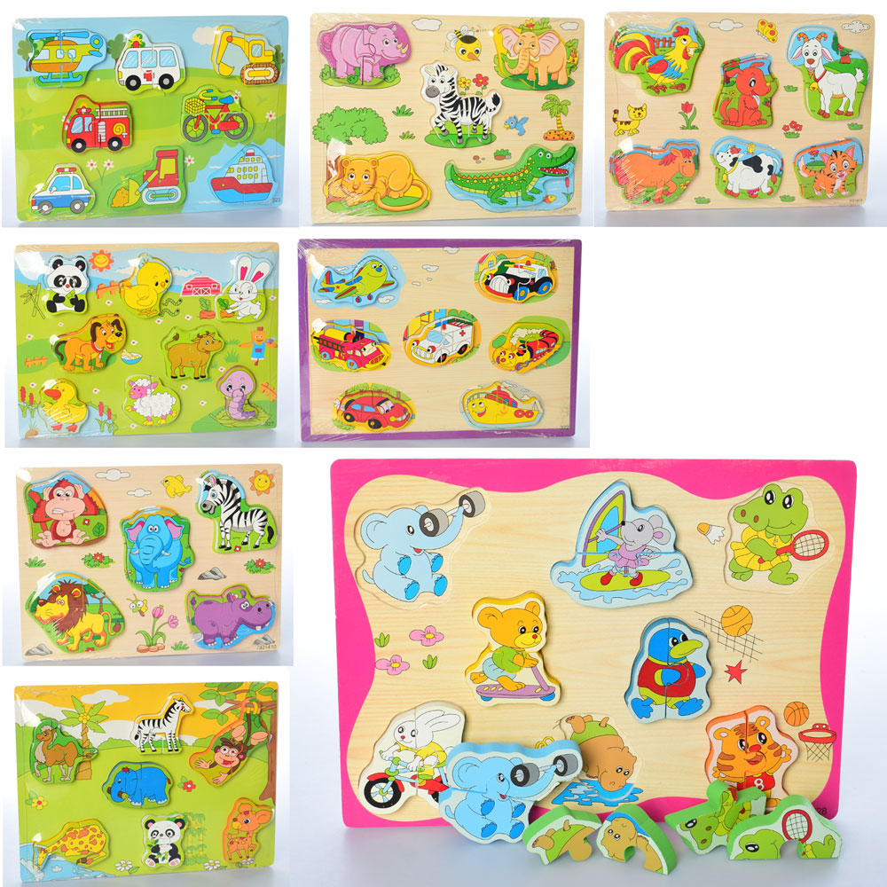 Дерев'яна іграшка Рамка-вкладиш MD 2102 8 видів, кул., 30-22-2 см.