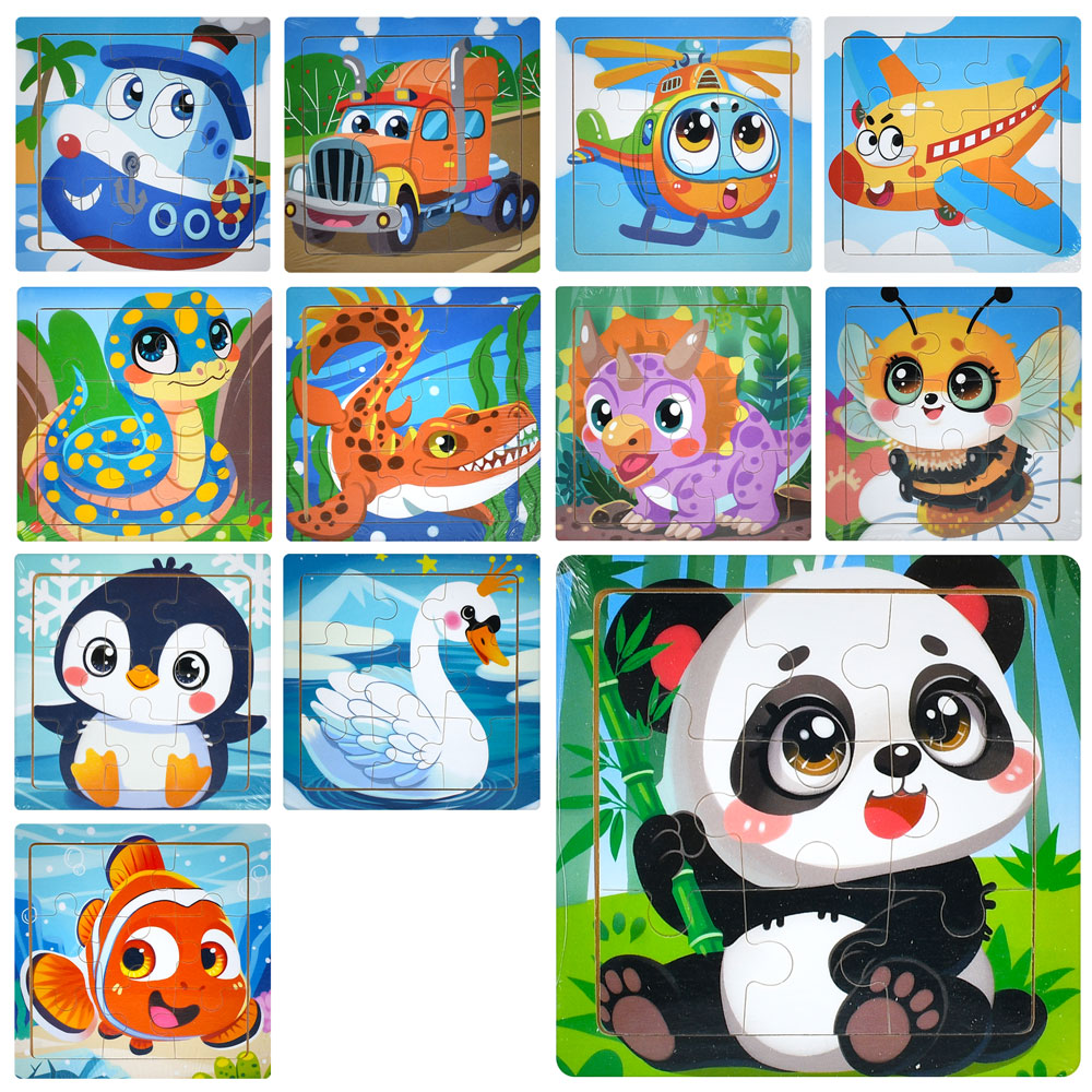 Дерев'яна іграшка Пазли MD 1504 9дет, мікс видів (тварина, транспорт), кул., 11-11-0,5 см.